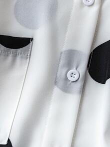 SHEIN Unity Women Spring Summer Long Sleeve Polka Dot Print Loose Casual Shirt,Long Sleeve Tops Fall Cloth For Women - White - View 5