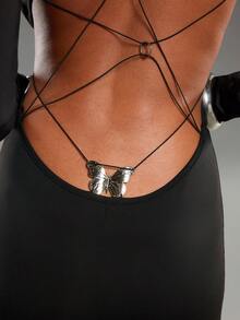 Normani New Backless Sexy Spaghetti Strap Long Sleeve Dress, Versatile Base Layer Dress For Autumn/Winter - Black - View 5