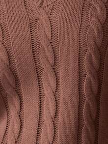 SHEIN LUNE Women's Casual V-Neck Drop Shoulder Ribbed Knit Sweater, Autumn/Winter - Coffee Brown - View 8