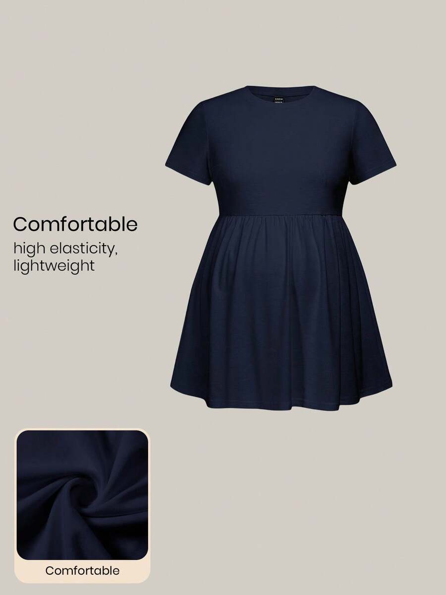 Modmama Pregnant Women's Plain Crew Neck Short Sleeve Ruffled Hem Casual T-Shirt, Summer - Navy Blue - View 1