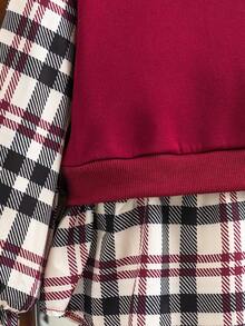 SHEIN Young Girl Casual Plaid Patchwork Sweatshirt - Burgundy - View 7