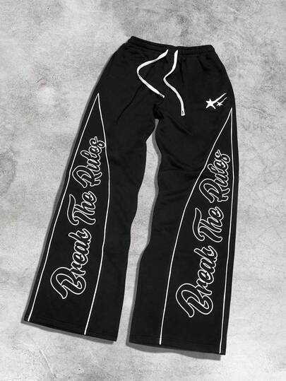 Street Life Pantalones de chándal casuales de corte recto y ajuste holgado con cintura elástica y cordón, estampados, para estilo de calle