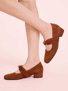CUCCOO DOLLMOD Bailarinas de ante estilo retro Mary Jane, de punta cuadrada, elegantes y estilizadoras, nuevas llegadas para primavera/otoño - Marrón - Ver 5