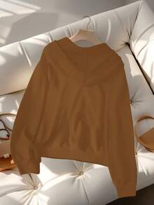 GlowEve Women's Casual Basic Heart Pattern Sweatshirt - Chocolate Brown - View 2