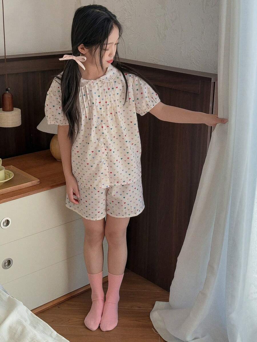 DAZY 青少年女孩休闲短袖印花家居服，简约时尚，适合日常穿着，花卉图案，女孩夏季服装，返校服装