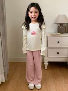 DAZY 两件套女童圆领印花秋季套装 - 白色 - 查看 4