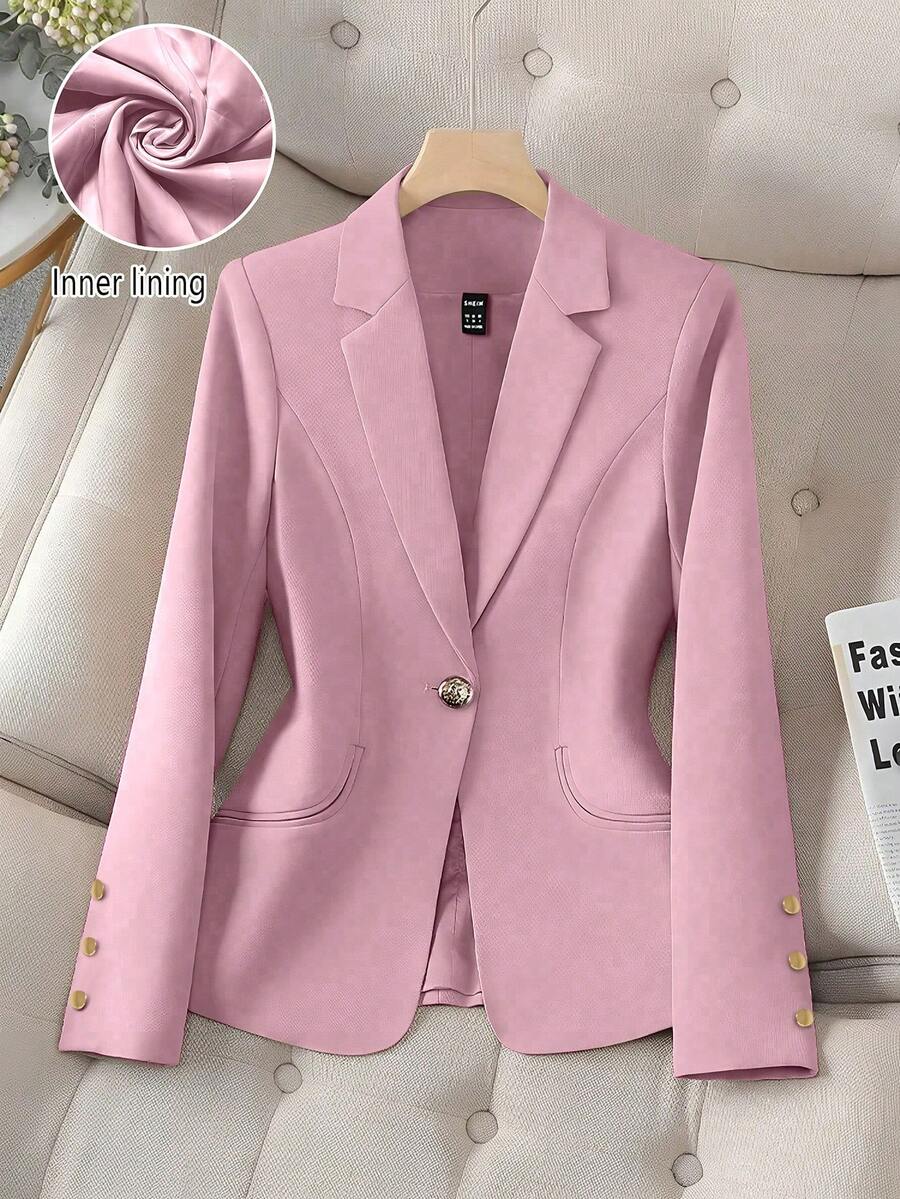 Franclia 女式卡其色修身西装外套，高端通勤都市套装，秋冬 - 粉色 - 查看 1