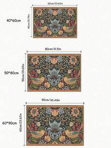 SHEIN Symmetrical Floral And Bird Design Welcome Doormat, Non-Slip Rubber Backed Polyester Floor Mat, Lightweight, Machine Washable, Braided, Decorative Rug With For Home, Bedroom, Kitchen, Hallway, Entryway