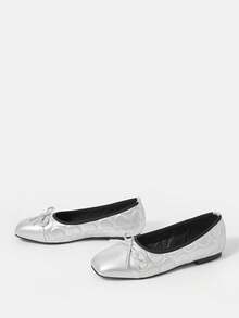 Woman Shoes Solid Color Flat Shoes With Bow Decoration For Spring And Summer - Silver - View 9
