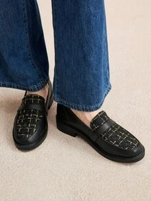 Rosivie 2025秋冬新款马衔扣乐福鞋，百搭英伦风黑色粗跟软底一脚蹬平底鞋 - 黑色 - 查看 3