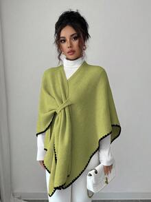 Elenzga Áo len cardigan dáng rộng cổ xẻ thời trang thu đông mới cho nữ, nhẹ, sang trọng, thường ngày - màu xanh lá - Xem 4