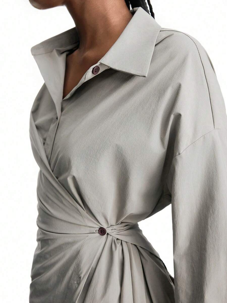 LYSMO 2-Way Wear 女式休闲纯色纽扣长袖衬衫