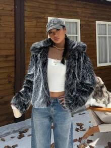 Muchica 女士时尚短款加厚绒外套，冬季 - 米色 - 查看 6