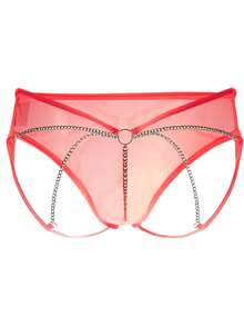 SHEIN DrisQ Quần lót lưới mỏng gợi cảm trang trí cho nam - Đỏ - Xem 2