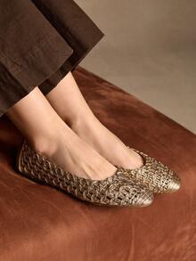 Rosivie Giày lười đế bằng thiết kế rỗng thời trang thường ngày dành cho nữ - Màu be - Xem 1