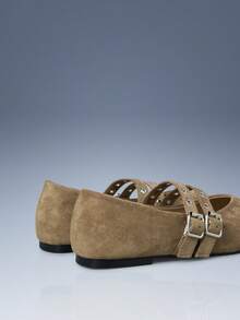 CUCCOO GRLICON 圆头搭扣平底乐福鞋，机车风、朋克风、芭蕾舞风，男女皆宜，适合夏季度假、Y2K风格，圣诞节、感恩节、新年派对等场合 - 卡其色 - 查看 5