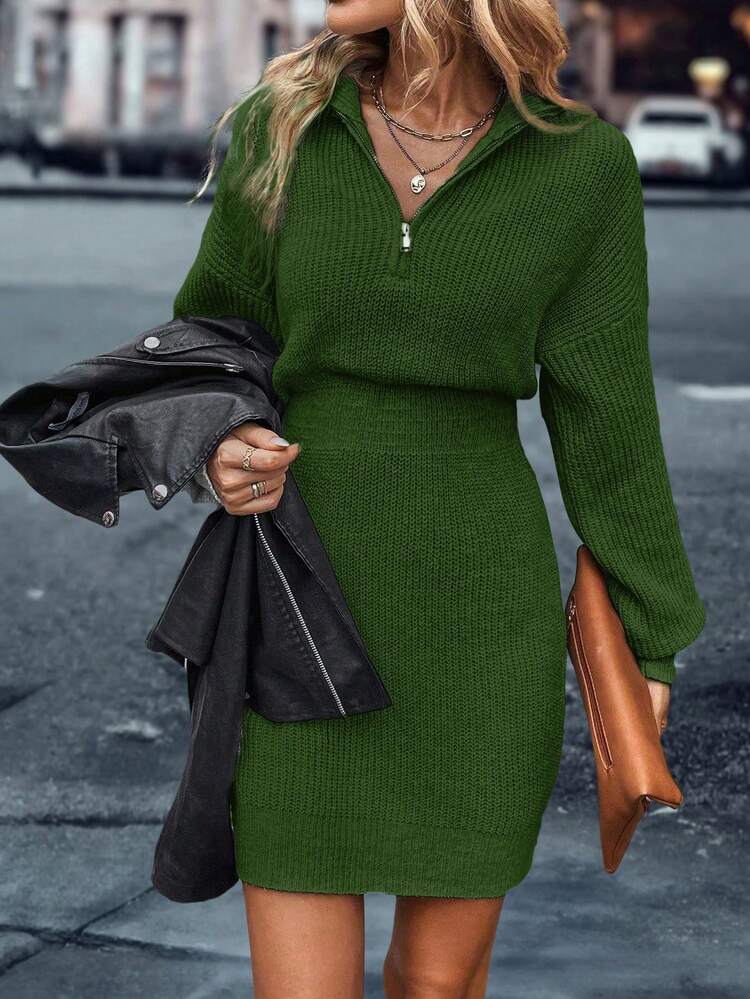 SHEIN LUNE Quarter Zip Drop Shoulder Sweater Dress Fall Winter Cloth For  Women | SHEIN USA