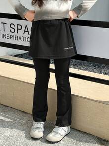 DAZY Tween Girl 字母印花连衣裙和裤子套装，秋装 - 黑色 - 查看 4