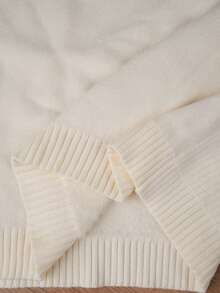 Elenzga Plus Size Women High Collar Bow Ruffle Faux Fur Knit Pullover Sweater - Beige - View 6