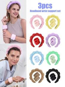 1PC Face Washing Headband Wristband Set For Women Skin Care Makeup Bubble Headband Teen Girl Gift Spa Self Care Facial Tools Beauty Skincare Cleansing - Multicolor - View 5