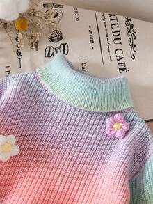 SHEIN Baby Girl, Casual And Cute, Colorful And Flower-Decorated Knitted High-Neck Sweater + Knitted Wide-Leg Pants Two Pieces Set Baby Knitwear Baby Girl Knitted Outfits Rainbow Warm Clothes Baby Girl Baby Girl Sweaters Set Knit Two Piece Toddler Autumn And Winter Two Piece Suit
