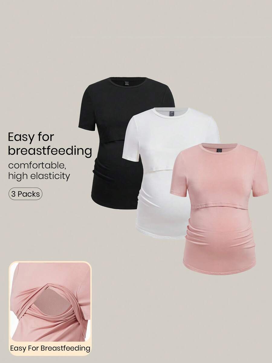 Modmama Camiseta De Lactancia unicolor Para Embarazadas - Rosa - Ver 1