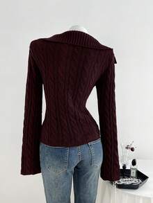 Elamini ملابس علوية نسائية فضفاضة بلون أحادي وأكمام طويلة مجدولة