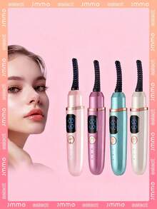 JMMO USB 充电加热睫毛夹 - 3 种加热设置，时尚多巴胺颜色，包括化妆刷，300mAh 长效电池，10 秒快速加热，低刺激，带电池指示器，便携式化妆工具，送给女性的礼物