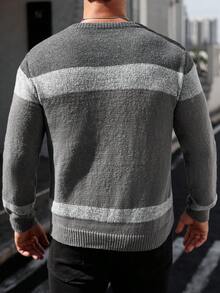 Manfinity Homme Men's Casual Crew Neck Long Sleeve Sweater With Cable Pattern And Contrast Color, Autumn/Winter Mens Jumpers - Multicolor - View 2