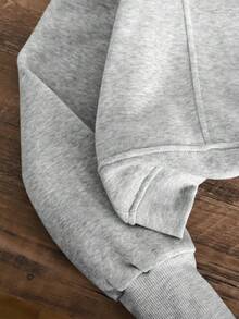 SHEIN 少女款前拉链长袖简约短款卫衣，休闲日常穿着，毕业季长袖上衣，返校季必备 - 淺灰色 - 查看 3