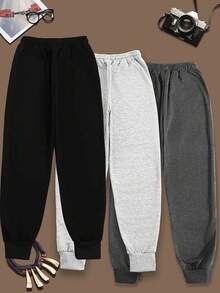 Pantalones deportivos casuales de mujer estilo americano con estampado de letras, cintura alta, holgados, tobilleros, para primavera y otoño, uso diario - Multicolor - Ver 2