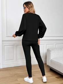 SHEIN LUNE Bộ 2 áo nỉ nữ cổ tròn tay dài in họa tiết vá, mặc dạo phố, mùa đông - Nhiều màu - Xem 3