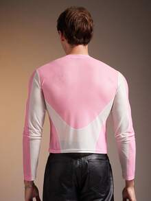 FeverCity 男士撞色字母印花圆领休闲修身长袖T恤 - 彩色 - 查看 2