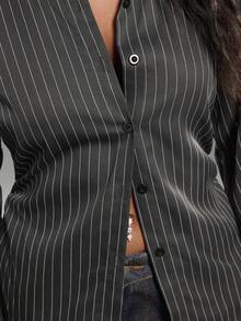Normani Fashionable Commuter Dark Grey Striped Woven Women's Shirt - Dark Grey - View 6