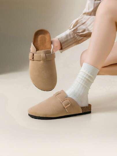Sandalias planas para mujer, versátiles y perfectas para el día a día; con puntera redonda y hebilla cuadrada, zapatos a juegoel regalo ideal para San Valentín, fáciles de combinar con cualquier look