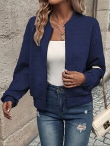 SHEIN LUNE 女士纯色休闲长袖外套 - 藏蓝色 - 查看 5