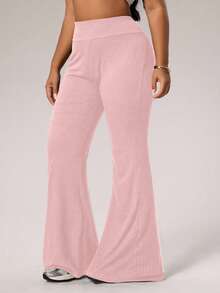 Rhythm Era Leggings acampanados acanalados para mujer, pantalones deportivos de ajuste ceñido para uso diario, para todas las estaciones - Rosa Pálido - Ver 3