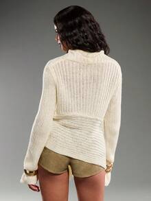 Normani Thu 2025 Mới! Áo khoác len cardigan nữ màu trắng kem - Trang phục công sở thoải mái, không thể thiếu khi đi làm/đi chơi. Thiết kế cài nút phía trước, lý tưởng cho nữ doanh nhân chuyên nghiệp. Phong cách cổ điển, hoàn hảo cho việc đi làm hàng ngày, trang phục giáo viên. Thời trang & đa năng thiết yếu cho trang phục công sở nữ mùa thu - trắng - Xem 4