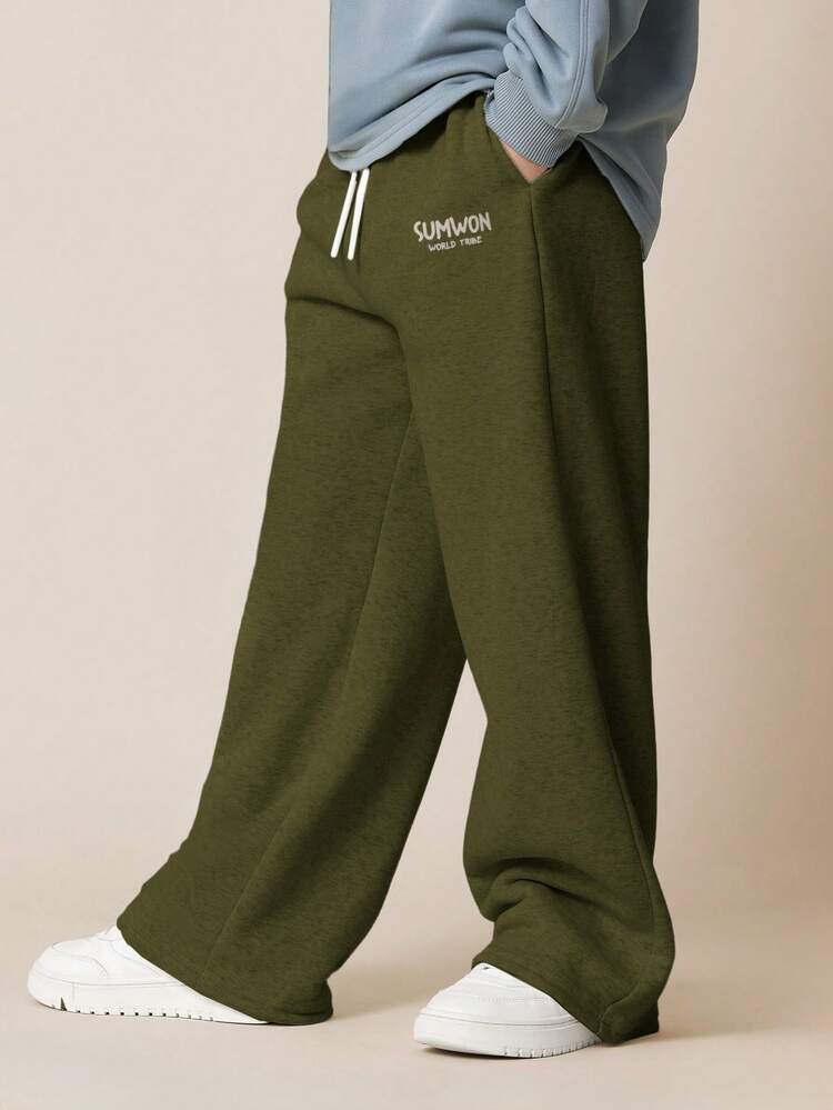 Wide Leg Sweatpants With Text Print