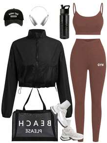 Eassivo Eassivo Bộ đồ thể thao áo hai dây và quần legging màu trơn - Nhiều màu - Xem 1