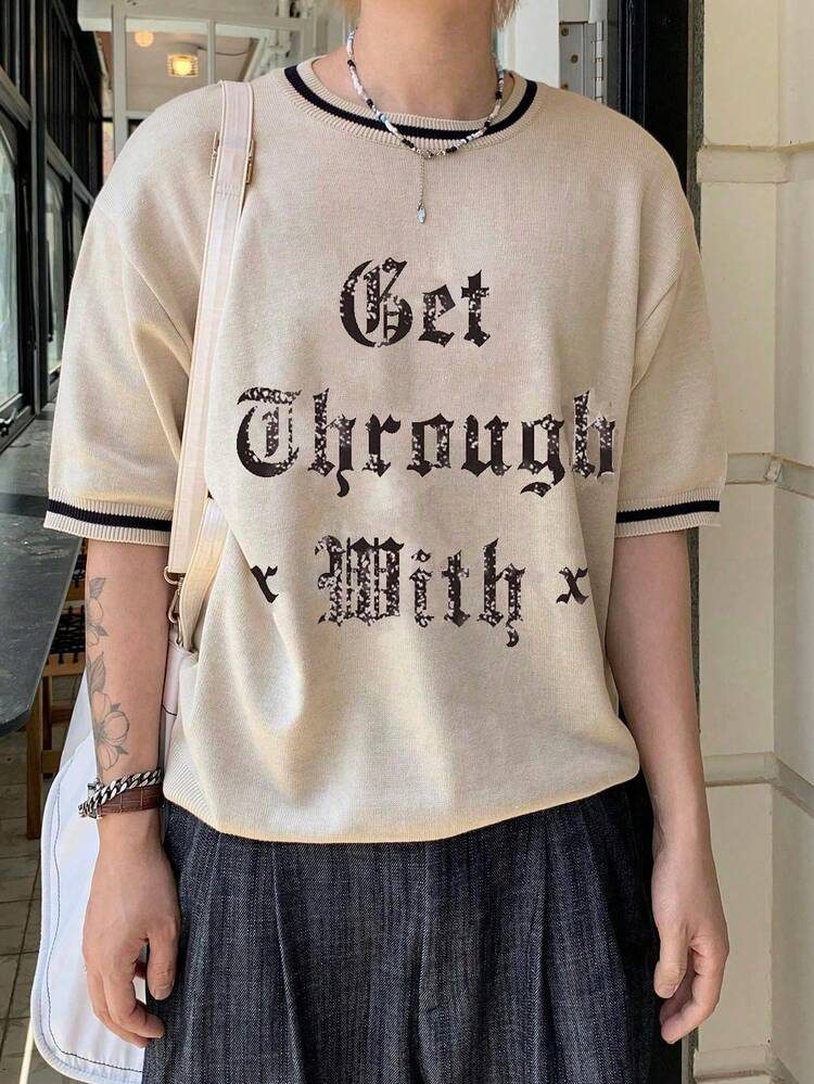 Men's Summer Knitted Sweater With Letter Print Back To School