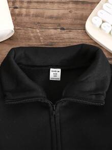 SHEIN 少女款前拉链长袖简约短款卫衣，休闲日常穿着，毕业季长袖上衣，返校季必备