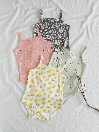 Vintaside Kids 4pcs/Set Baby Girl Floral Print Casual Bodysuit Outfit