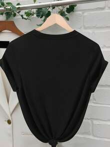 INAWLY 女士夏季樱桃印花休闲圆领短袖T恤 - 黑色 - 查看 2