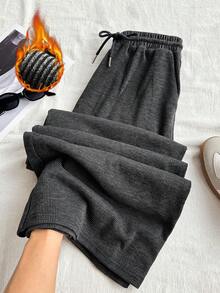 Modelyn 女士松紧腰抽绳休闲直筒宽松裤 - 深灰色 - 查看 1