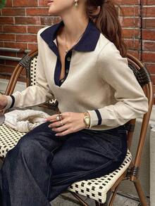 DAZY Women's Pullover Contrast Color Sweater