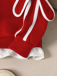 Áo nỉ dài tay thường ngày họa tiết chắp vá cổ áo sơ mi nữ trẻ - Đỏ - Xem 6