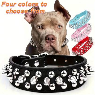 PETSIN Spiked Dog Collar, Riveted Synthetic LeatherDog Collar, Adjustable Dog Collar, Suitable For Outdoor Walking