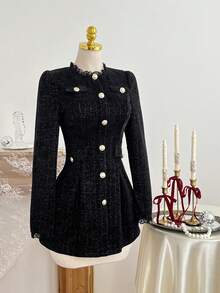 Elamini 女士时尚雪尼尔灯芯绒金银丝迷你连衣裙 - 黑色 - 查看 1