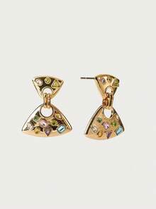 Glisma 18kWomen Dangle Earrings,Outfits,Gothic/Goth,Old Money,Beaded,Western Jewelry,Metallic/Texture,Gemstone,Fall/Autumn/Winter,For Mom/Women/Girl/Mother,Premium,Vintage,Cross - Yellow Gold - View 4